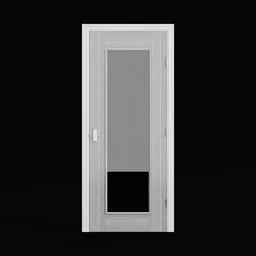 "Shaker-style interior door with a glass window, 1981x762mm size. Modeled in Blender 3D and rendered in Lumion with cinematic lighting. Features white wood and gray color scheme."