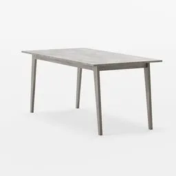 Rectangular wooden 3D model dining table with tapered legs, designed for Blender rendering and visualization.