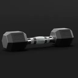 "A sleek and minimalist 3D model of a 15 LB dumbbell in brushed aluminum finish, perfect for working out. Compatible with Blender 3D's Cycles and Eevee rendering engines."