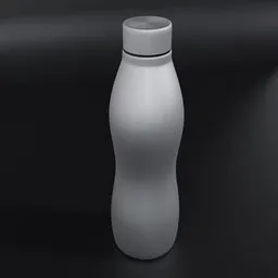 "White kitchen water bottle with anisotropic reflection and black lid on black surface, modeled in Blender 3D by Qifeng Lin. Short spout and sleek curves create a modern design with silver and cool colors."