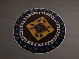 Highly detailed circular 3D rug model with intricate patterns for Blender renderings.