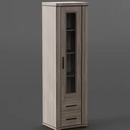 Detailed wooden Blender 3D model of a tall cabinet with adjustable drawers, ideal for interior design renderings.
