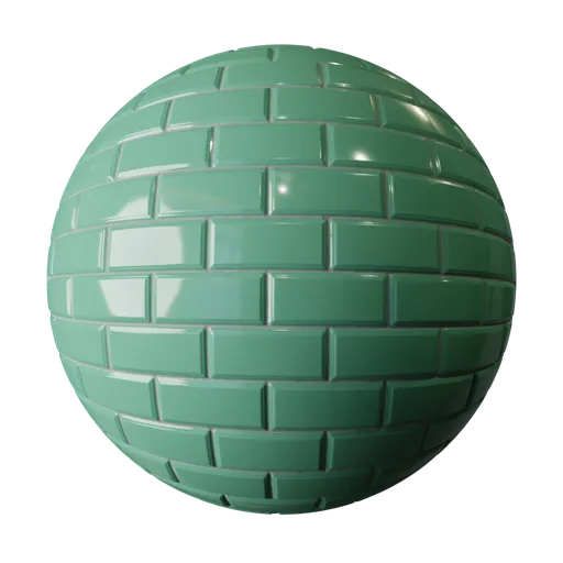 High-quality aqua-colored glossy 3D wall tile texture for Blender PBR material mapping.