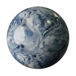 High-resolution PBR marble texture with swirling blues and grays, evoking cosmic waves for Blender 3D.