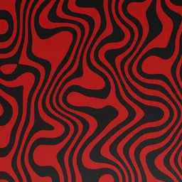 High-contrast red and black wavy pattern PBR texture for 3D modeling and rendering in Blender.
