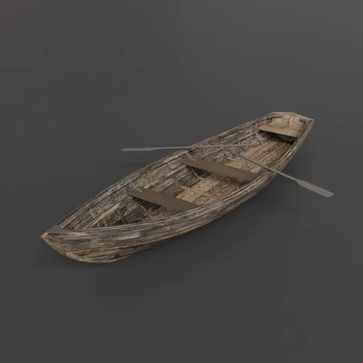 Small rustic wooden rowboat