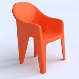Orange monobloc plastic chair 3D model rendered in Blender, suitable for interior design visualization.