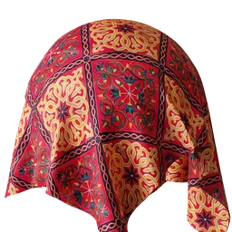 Detailed PBR textile shader with vibrant ornamental pattern for 3D rendering in Blender.