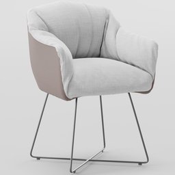 "Grey Rolf Benz armchair with metal frame and light colored seat in 3D model for Blender 3D. Award-winning design with tonal topstitching, rendered in white and pink cloth. Detailed body shape and 360 render panorama in muted colors."