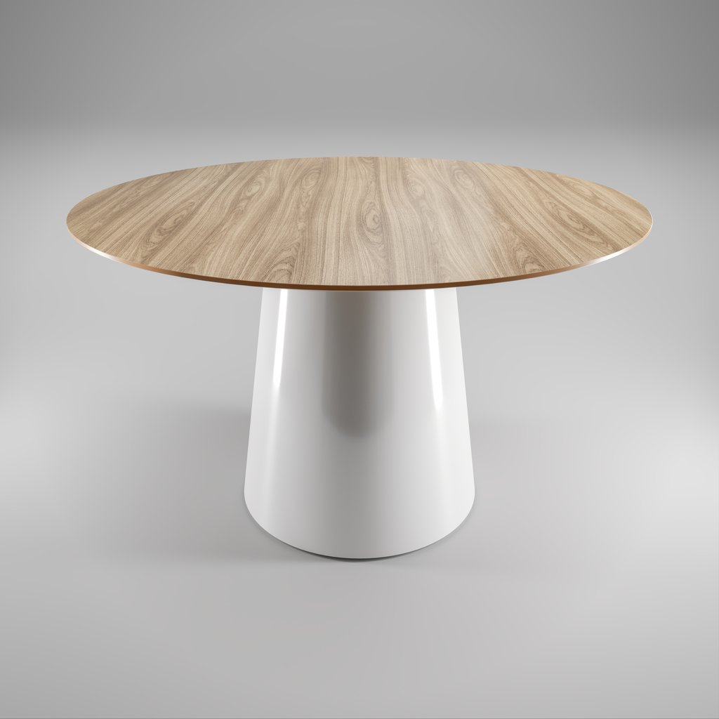 BlenderKit Download the FREE Cone dining table white base wood top model