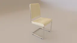 3D-rendered modern metal frame chair with beige leather cushion, compatible with Blender.