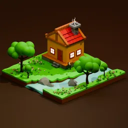 Low Poly Diorama Wooden Cottage