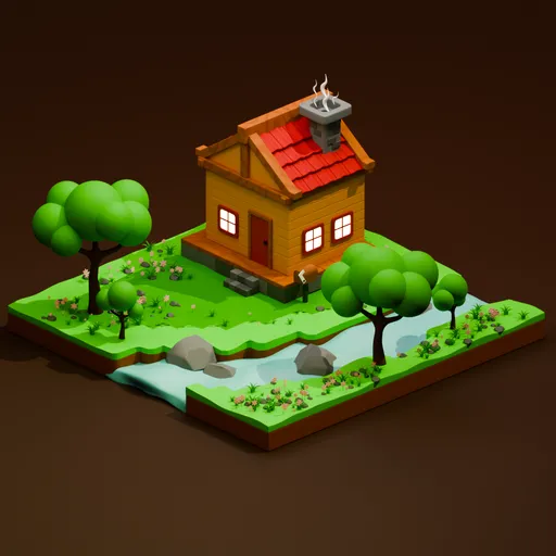 Low Poly Diorama Wooden Cottage