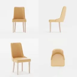 "Photorealistic wooden chair model with curved back and seat, inspired by Fuga SERA Chair. Textured with 2k resolution fabric for high detail. Compatible with Blender 3D software."