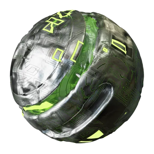 Green alien metal texture with futuristic patterns for PBR shading in 3D modeling and rendering.