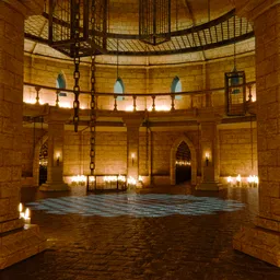 Detailed Blender 3D dungeon scene with retro flair, optimized for character and loot displays, with low-lag linked assets.