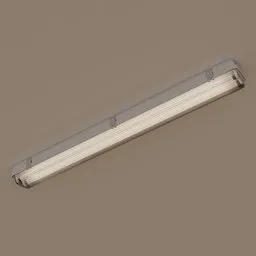 Adjustable neon garage light 3D model with grey plastic body and a transparent, textured shell for Blender rendering.