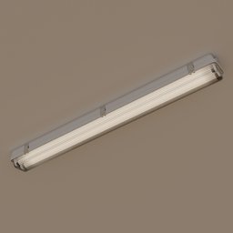 "Adjustable neon ceiling light made of grey and transparent plastic shell with reliefs for light diffusion. 3D model for Blender 3D, perfect for modern garage or workspace designs."