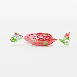 Realistic 3D model of a wrapped barberry hard candy on a white background, ideal for Blender renderings.