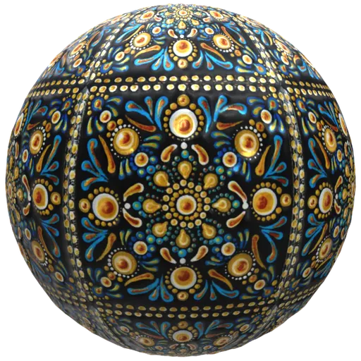 PBR seamless tileable material with adjustable texture for Blender 3D, featuring rustic Mexican ceramic design with color and roughness variations.