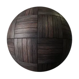 Detailed dark wood parquet panel PBR texture for Blender 3D modeling and rendering, also suitable for other 3D applications.