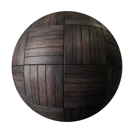 Detailed dark wood parquet panel PBR texture for Blender 3D modeling and rendering, also suitable for other 3D applications.