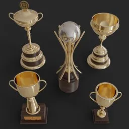 "High-quality photorealistic 3D model of a trophy set for Blender 3D. Meticulously crafted tillable textures provide intricate details. Perfect for architectural designs, game development, and other applications."