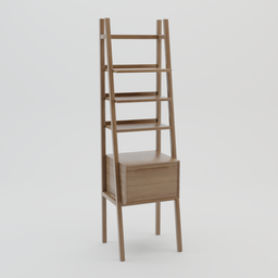 "Wooden Bookcase with Ladder and Drawer, High-Quality 3D Model for Blender 3D. Inspired by Béla Kondor, hyper-realistic design by Weiwei, perfect for interior visualizations."