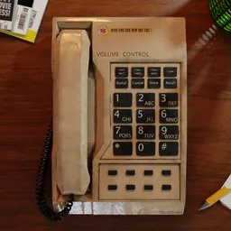 Vintage beige 3D telephone model with number pad and receiver for Blender rendering.