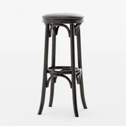 High-quality Blender 3D model showcasing a wooden bar stool with detailed leather seating, perfect for 3D rendering.
