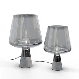 "Modern glass table lamp rendered in Blender 3D. This 3D model features two lamps inspired by Telemaco Signorini, adorned with silver dechroic details. The studio packshot showcases a unique design with illuminated lines, soft blur outdoor lighting, and mint highlights, perfect for adding a touch of elegance to your virtual scenes."