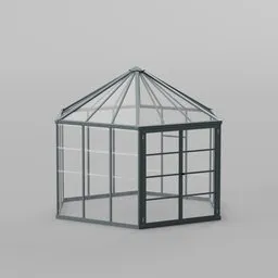Hexagonal glass greenhouse 3D model for Blender, hobby house structure, seamless design, street category.