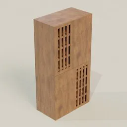 Detailed wooden 3D model of a tall shoe rack with carved doors for Blender rendering.