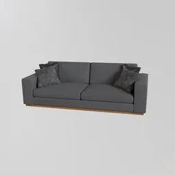 Detailed 3D rendering of a modern gray sofa with cushions, compatible with Blender for interior design.