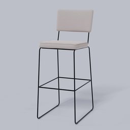 "Stools Alta Allana: Realistic 3D Model of a Linen Fabric and Black Metal Bench Chair for Blender 3D. Perfect for bar or counter decoration. Created in 2019 by Muqi, rendered for stool, and standing in the corner of a room, as seen from behind."