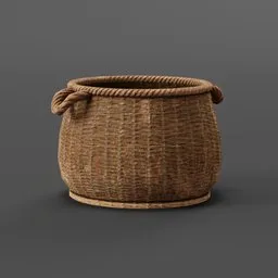 Detailed wicker olive basket 3D model, intricately textured for authentic farm or tavern scene rendering in Blender.