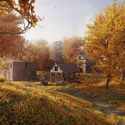 Autumn Village Scene — Fall Farmstead