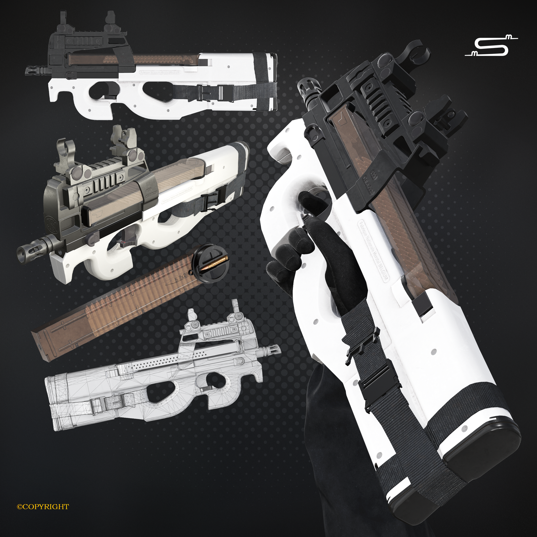 FN P90 Gun - Animated | Modern Weapons models | BlenderKit