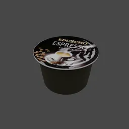Detailed 3D espresso coffee capsule model for Cafissimo machine, ideal for kitchen renders in Blender.