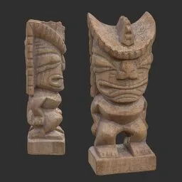 Tiki God Mad Warrior Statue Aged Wood