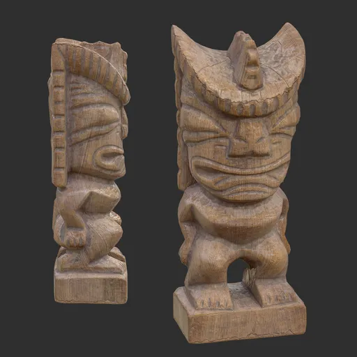Tiki God Mad Warrior Statue Aged Wood