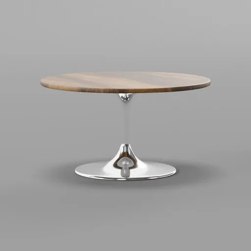 Detailed 3D rendering of a modern coffee table showcasing sleek design with a wooden top and chrome base ideal for Blender 3D projects.