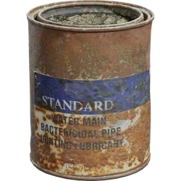 Realistic rusted can 3D model with detailed textures suitable for Blender rendering and art projects.