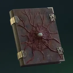 Detailed 3D model of an animated fantasy book with eye, 4k textures included, compatible with Blender.