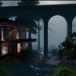 House and Bridge in forest