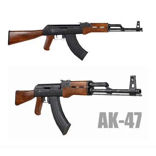 High-quality 3D model of AK-47 with PBR textures, suitable for Blender 3D projects and military history enthusiasts.