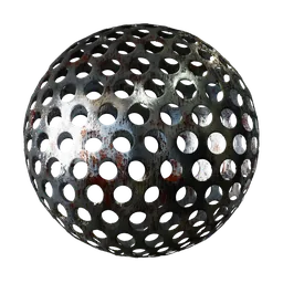 Realistic PBR perforated metal sheet texture with alpha transparency for 3D design.