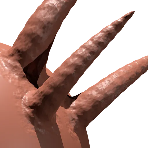 Detailed sculpting brush for creating elongated horn textures on 3D models, compatible with Blender.