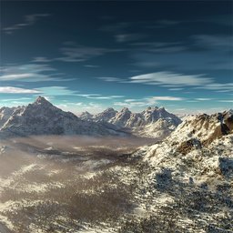 Highly detailed procedural mountain range 3D model created with Blender featuring adjustable geometry nodes and realistic textures.