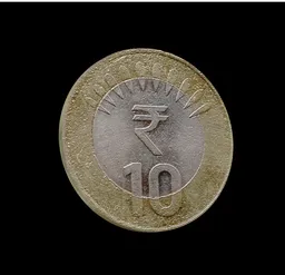 Detailed 3D Indian Ten Rupee coin model with Ashoka Pillar emblem, textured for Blender 3D projects.